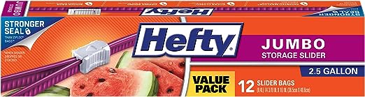 Hefty Slider Jumbo Storage Bags, 2.5 Gallon Size, 12 Count