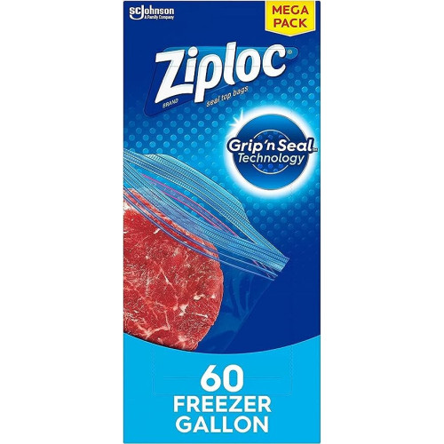 Ziploc Gallon Food Storage Freezer Bags, New Stay Open Design with Stand-Up Bottom, Easy to Fill, 60 Count