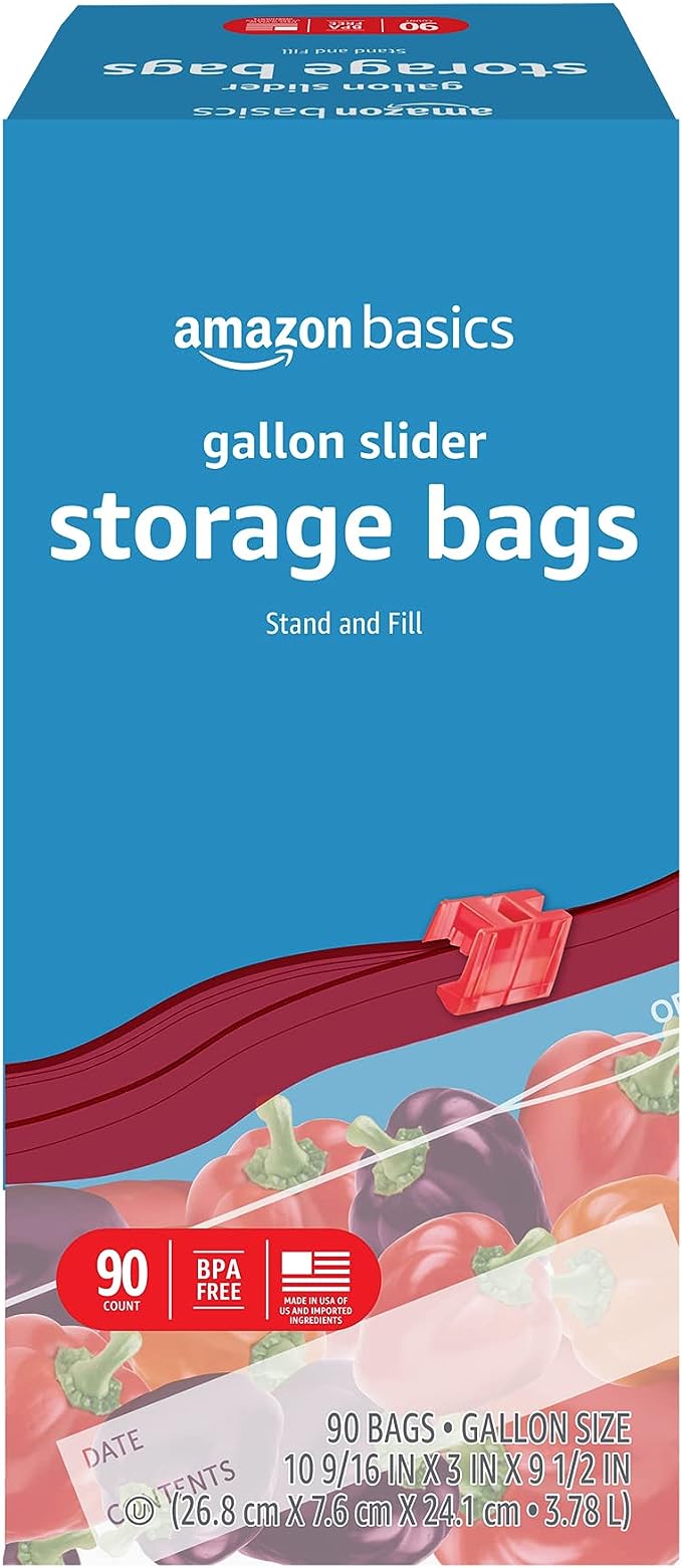 Amazon Basics Slider Gallon Food Storage Bags, 90 Count (Previously Solimo)