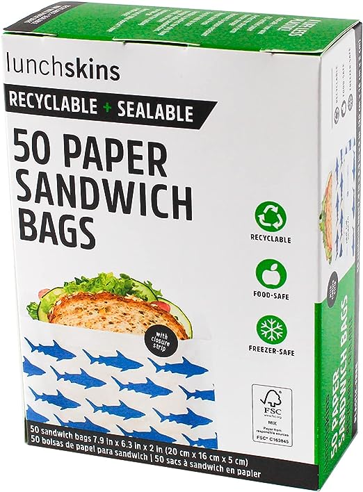 Lunchskins Recyclable & Sealable Food Storage Sandwich Bags Shark, 50 count