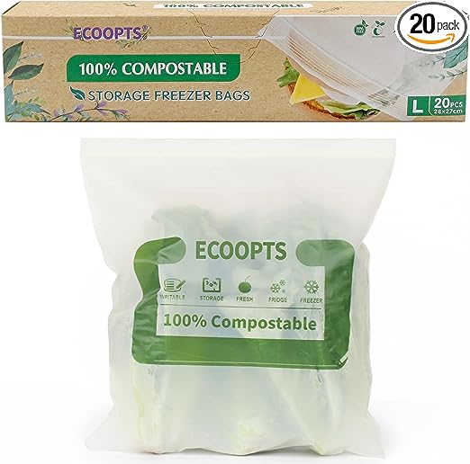 100% Compostable Large Gallon Zip Bag | ECO-Friendly Food Storage Bags | Freezer Bag | Plant-Based BPA-free | Seal well for Fruit,Food and Snack (1, Large)