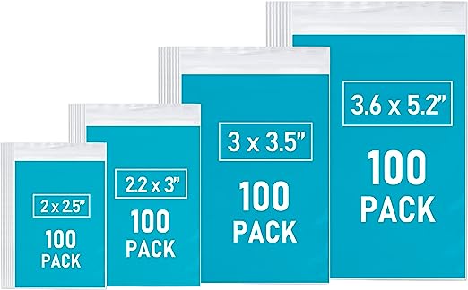 Small Plastic Bags, 400 PCS Mini Baggies, 4 Assorted Sizes, Transparent Jewelry Bags, Mini Zip lock Bags, Resealable Poly Bags for Pill, Beads, Screws, Packaging