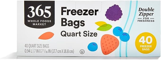 365 by Whole Foods Market, Quart Double Zipper Freezer Bag, 40 Count
