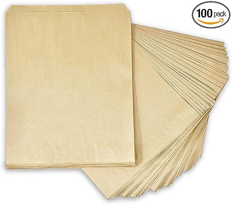 Flexicore Packaging Flat Brown Kraft Paper Bags Size: 12 Inch Wide X 15 Inch High | Count: 100 Bags | Color: Brown