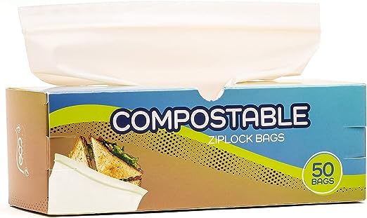 ecoPlastic Compostable Sandwich Bags - Perfect Sandwich & Snack Bags Plus Food Storage Bags | Eco Friendly Freezer-Safe Reusable Ziplock Sandwich Baggies Made from Plant Based Materials - 6.5x7 Inch
