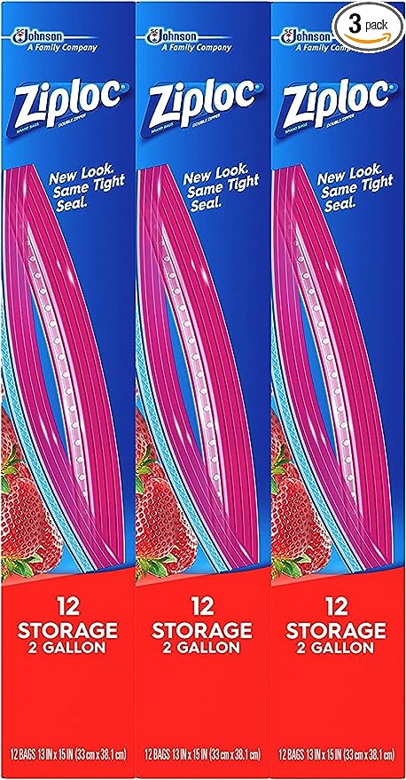 Ziploc Two Gallon Food Storage Bags, Grip 'n Seal Technology for Easier Grip, Open, and Close, 12 Count, Pack of 3 (36 Total Bags)