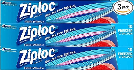Ziploc Two Gallon Food Storage Freezer Bags, Grip 'n Seal Technology for Easier Grip, Open, and Close, 10 Count, Pack of 3 (30 Total Bags)