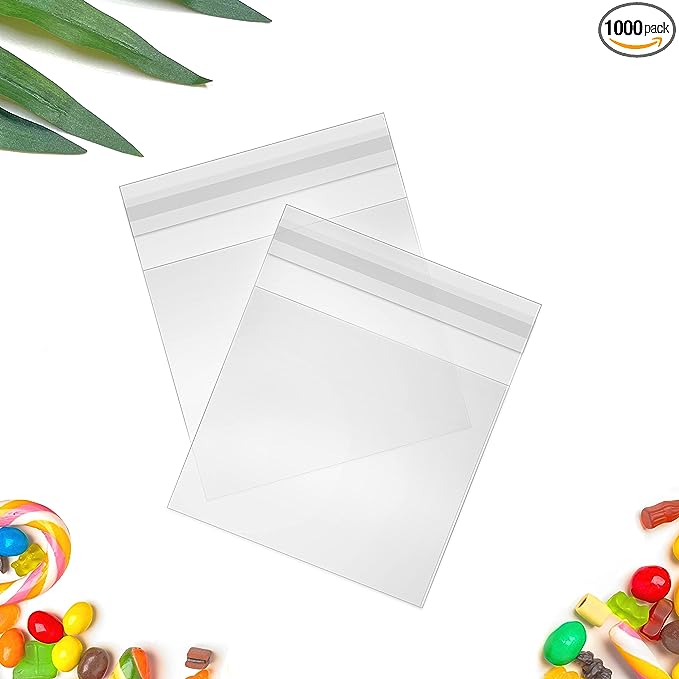 Seal Fresh Cello Bags – 5x5 Inches (1000 Count) – Clear Plastic Resealable Self-Adhesive Sealing Reclosable Cellophane Baggies – For Snacks, Cookies, Candies, Treats, Pastries, Party Favors, Decorative Wrappers, Soaps, Gifts, and Goodies