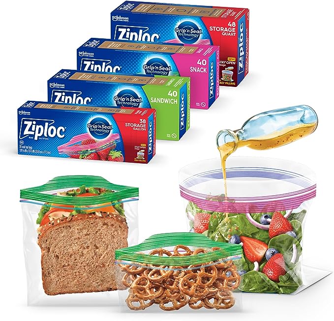 Ziploc Food Storage and Sandwich Bags Variety Pack, New Stay Open Design with Stand-Up Bottom, Easy to Fill, 166 Bags Total