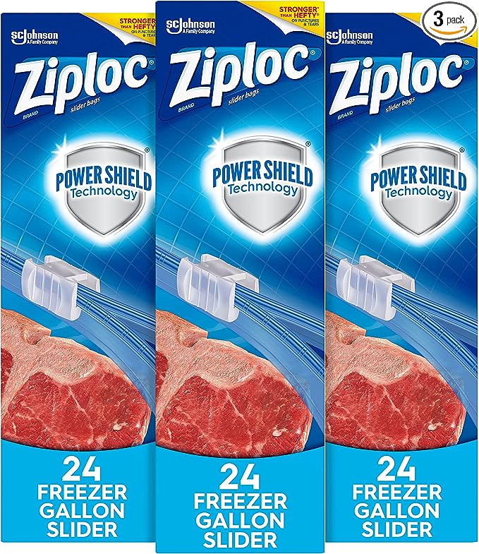 Ziploc Slider Freezer Bags, Stand-and-Fill with Expandable Bottom, Gallon, 72 Count, 24 Count (Pack of 3)