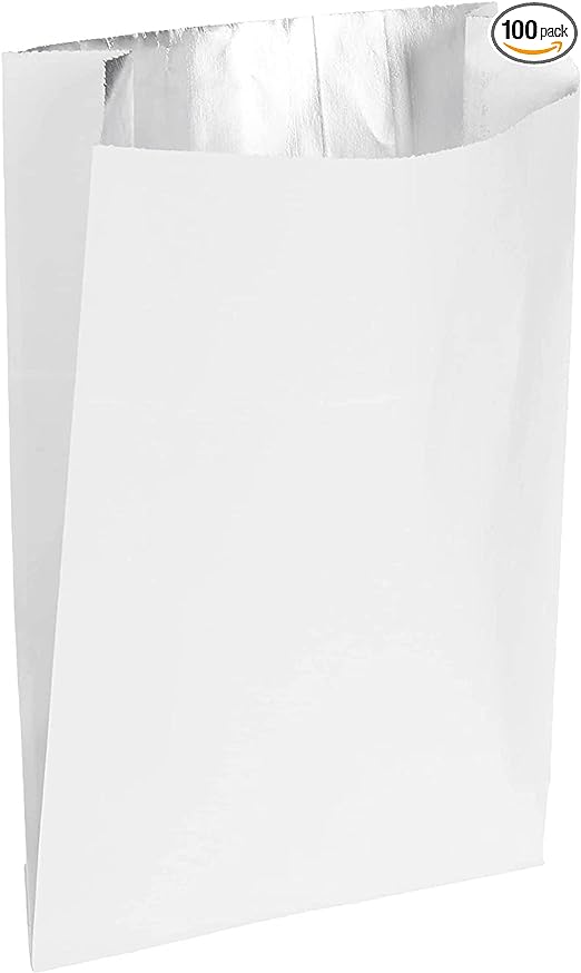 Regency Wraps Grease Resistant Serving Snack Bags, Aluminium Foil Lined Bags, Perfect for Hamburgers, Sandwiches, and More, Measures 5.25 x 7.5, Pack of 100