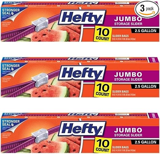 Hefty Slider Bag, Jumbo, 2.5 Gallon,10 Count (Pack - 3)