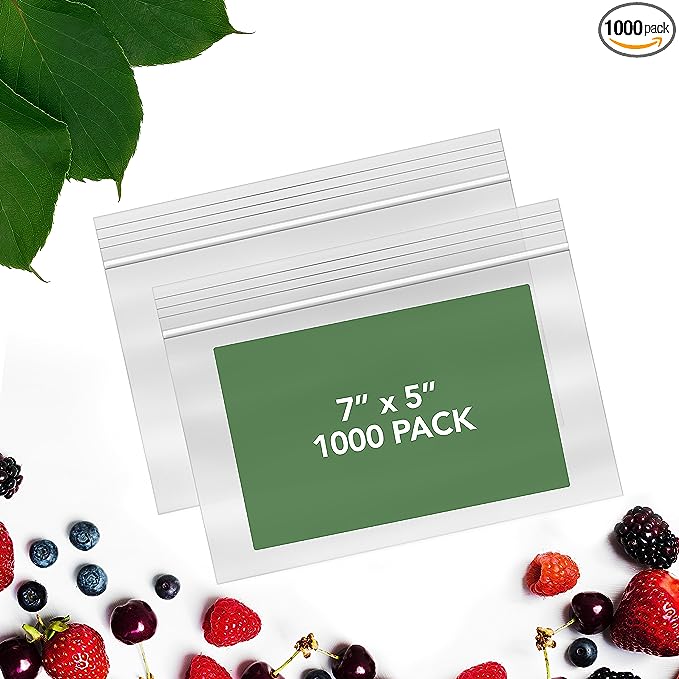 Seal Fresh Pint Zip Bags – 7x5 Inches (1000 Count), 2 Mil – Clear Plastic Reclosable LDPE Poly Baggies with Resealable Lock Seal Zipper – For Snacks, Cookies, Candies, Treats, Pastries, Party Favors, Storage, Organization, Sandwiches, and Goodies
