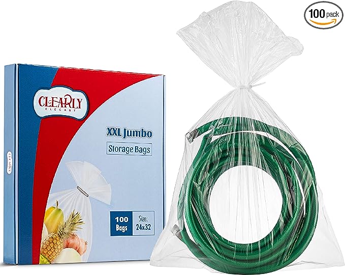 [100 COUNT] Bucket Liner Extra X-Large Jumbo Clear Trash Recycling Freezer & Storage Poly Bags, Brining Bags, 1.5 Mil. 13 Gallon , Size 24