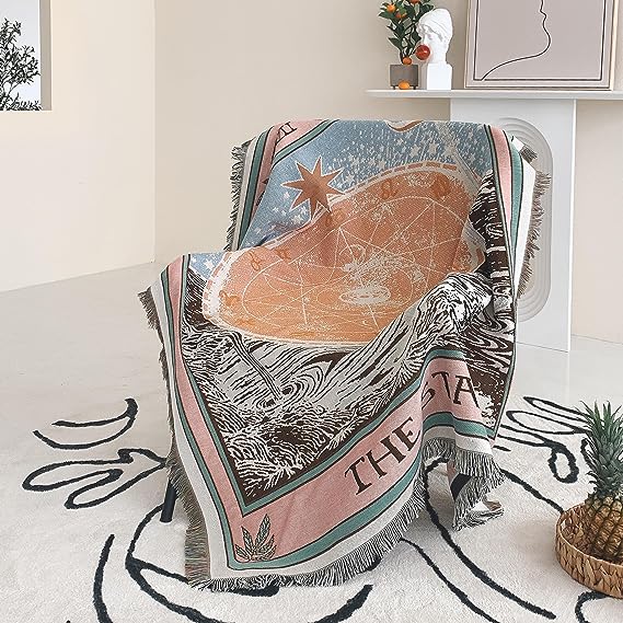 Shesyuki Boho Throw Blanket Reversible Cotton Bohemian Tapestry Hippie Room Decor Double Sided (Boho The Star 50x60)