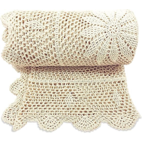 Zenviro The Boho Throw Blanket Cotton Natural 70x80 Hand Made Lightweight Decorative Knitted Crochet Blankets Macrame - Couch, Chair, Sofa, Bed, Picnics, Gift, Photography