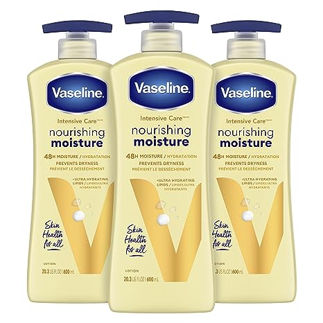 Vaseline hand and body lotion Intensive Care Moisturizer for Dry Skin Essential Healing Clinically Proven to Moisturize Deeply With One Application 20.3 oz 3 count (Packaging may Vary)
