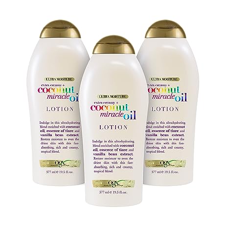 OGX Extra Creamy + Coconut Miracle Oil Ultra Moisture Lotion, 19.5 Ounce (Pack of 3)