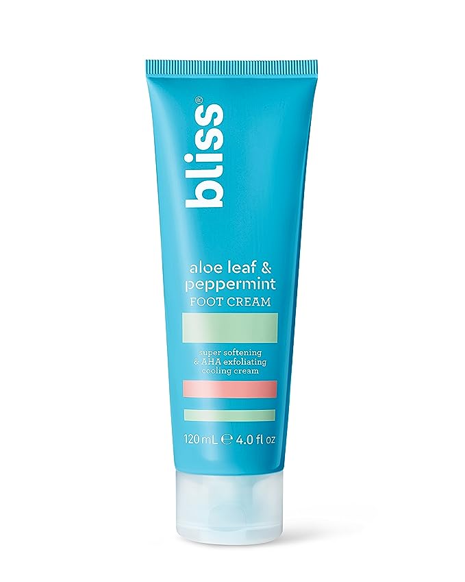 Bliss - Aloe Leaf & Peppermint Foot Cream Super Softening AHA Exfoliating Cooling Exfoliator Moisturizer Vegan Cruelty Free Paraben 4.0 fl. oz.
