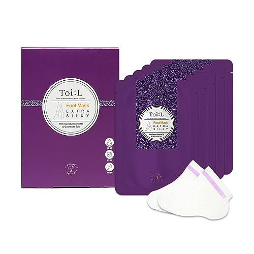 TOI:L Extra Silky Foot Mask Glove 5 Pairs, Premium Care Treatment, Intensive Moisturizing, Nourishing, Repairing for the dry & rough damaged foot (Guerande salt+Sweet almond oil)