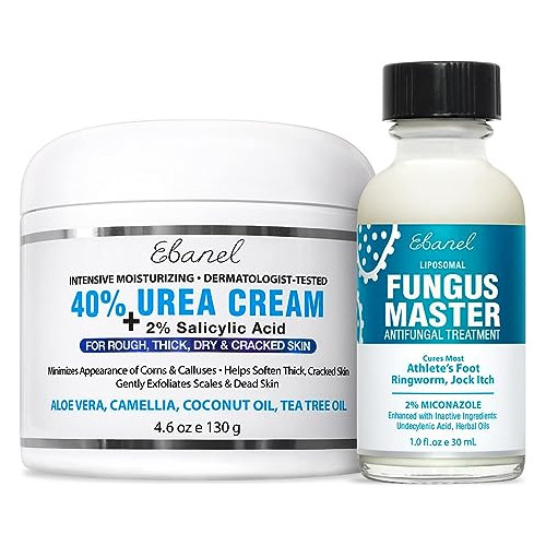 Ebanel Bundle of 40% Urea Cream 4.6 Oz, and Fungus Treatment 1 Oz