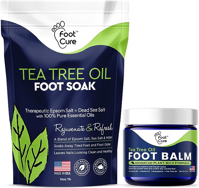 Tea Tree Oil Foot Soak with Epsom Salt with Foot Balm Foot Moisturizer For Dry Cracked Feet - Best Foot Care for Women and Men - Made in USA