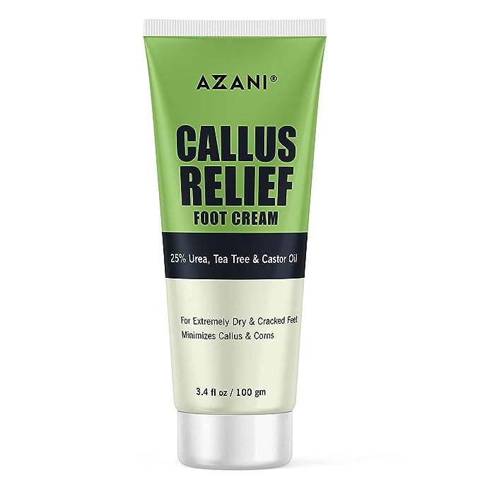 AZANI Callus Relief Foot Cream | 25% Urea, Castor & Tea Tree Oil| For Callus & Corns, Extreme Cracked Feet, Hands, Heels, Elbows, Nails, Knees| Intensive Exfoliator & Moisturizer| 10.58 Oz, 3 Pack