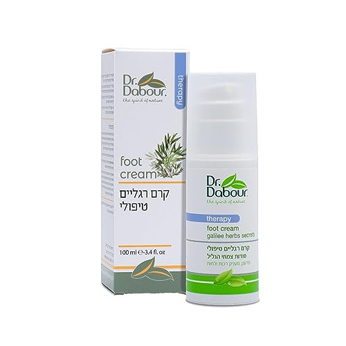 Dr. Dabour Foot Cream 3.4 oz- With Tea Tree Oil, Jojoba, Mint Extract, Green Tea, Ricinus, Avocado oil, Salvia, Lavender - Hydrates, Softens & Conditions Dry Cracked Feet, Heel and Calluses.