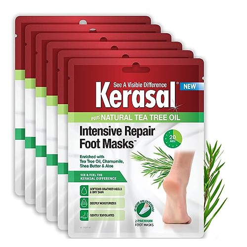Kerasal Intensive Repair Foot Mask for Cracked Heels and Dry Feet, Six (Pair), 6 Count