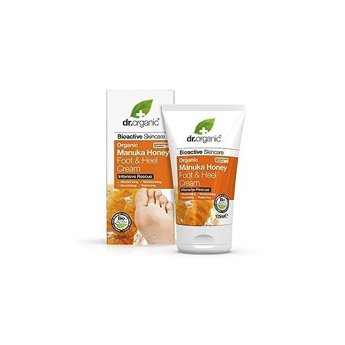 Dr Organic Manuka Honey Foot Cream, Moisturising, Dry Skin, Mens, Womens, Natural, Vegetarian, Cruelty-Free, Paraben & SLS-Free, Organic, 125ml