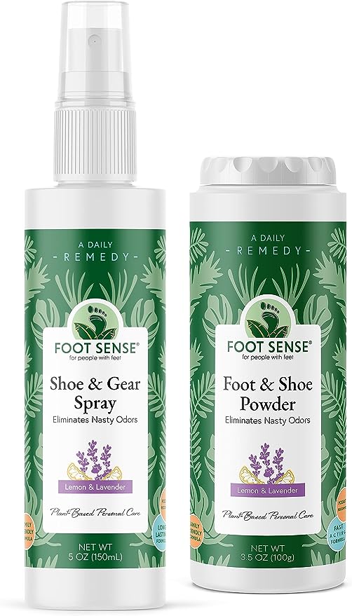 FOOT SENSE BUNDLE - All Natural Foot and Shoe Powder 3.5 oz & Gear Spray 5 Odor Fighting Combo