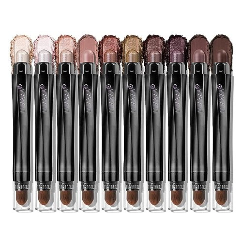 LUXAZA 10PCS Eyeshadow Stick,Shimmer And Matte Neutral Brown Eye Shadow Sticks Pencil Crayon, Eye Brightener Stick With Crease-proof Formula,Waterproof & Long Lasting