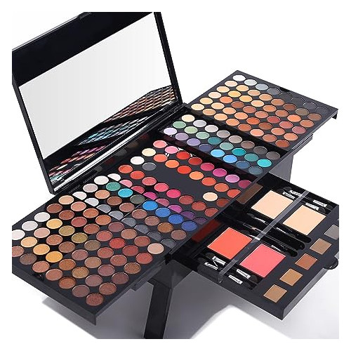 Professional Makeup Kit for Women Full Kit with Mirror All In One Makeup Gift Set for Teens 180 Color Eyeshadow Palette 2 Blush 2 Powder 1 Eyeliner 4 Eyebrow Make Up Sets Matte Shimmer Mixing Pallet Eye Shadow