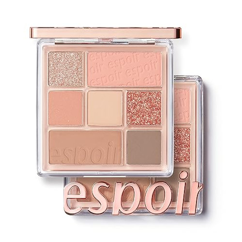Espoir Real Eye Palette #5 Apricot Me | Everyday Multi-Use Long-Lasting and Blendable 7 Colors with Sparkling Glitter for Eyeshadow Base and Cheeks Makeup | Warm, Cool, Neutrals | Korean Makeup
