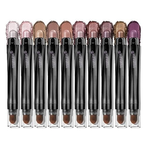 LUXAZA 10PCS Eyeshadow Stick Set, Shimmer And Neutral Brown Metallic Cream Eyeshadow Pencil Crayon with Smudge-proof & Waterproof,Eye Brightener Stick Makeup Sets