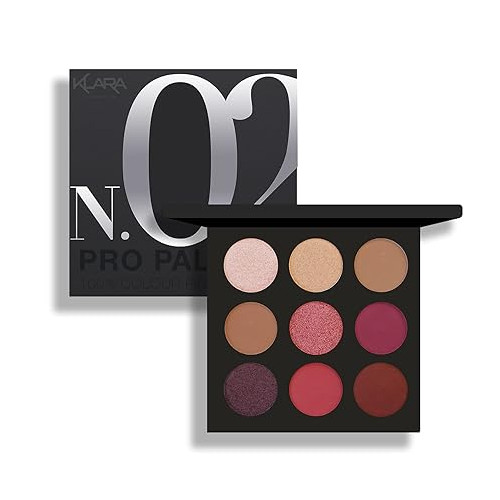 Klara Cosmetics Pro Palette 02 Creamy Vibrant Warm Rose Pink Red Bronze Nude Tone Blendable Buildable Crease-free Easy-blend Long Lasting Waterproof Full 100% Color Pigment Eyeshadow Palette
