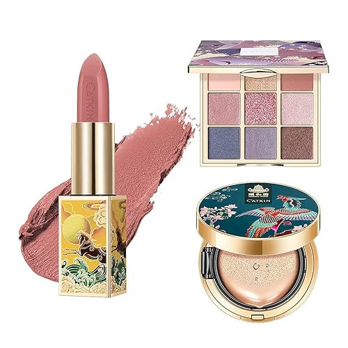 Catkin 3Pcs Makeup Set Includes BB Cream Air Cushion Foundation C01, Matte Lipstick CO157 and Eyeshadow Palette C08