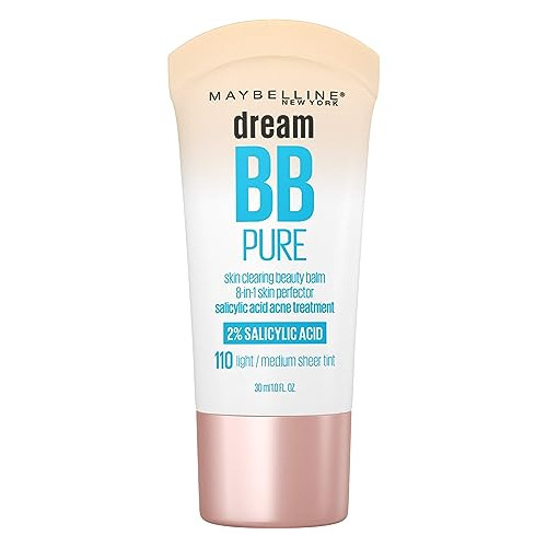 Maybelline New York Dream Pure BB Cream 8-in-1 Skin Clearing Perfector, Light/Medium 1 oz (Pack of 2)
