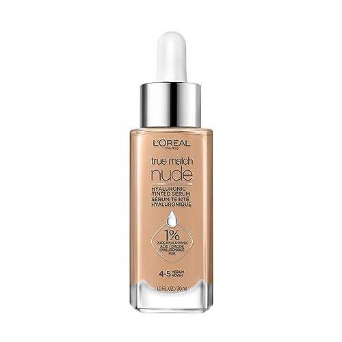 로레알 Paris True Match Nude Hyaluronic Tinted Serum Foundation 1% acid Medium 4-5 1 fl. oz.