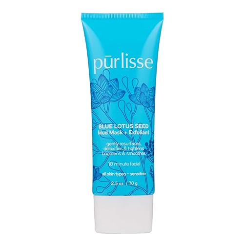 purlisse 블루 Lotus Seed Mud 마스크 Exfoliant - Brightening Exfoliating Face Scrub Masque All Skin Types 2.5 ounce