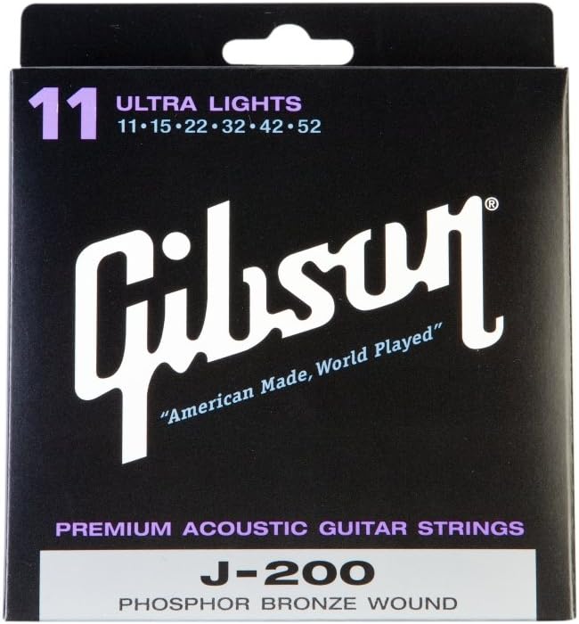 Gibson J-200 Phosphor Bronze Acoustic Guitar Strings, Ultra Lights 11-52