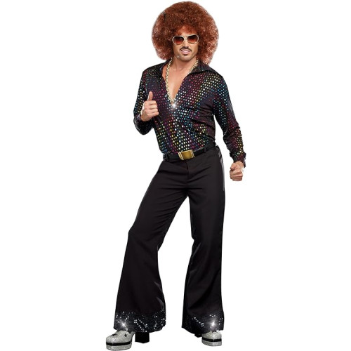 Dreamgirl Mens 70s Disco Shirt Costume, Adult Fashion Dude Halloween Costume