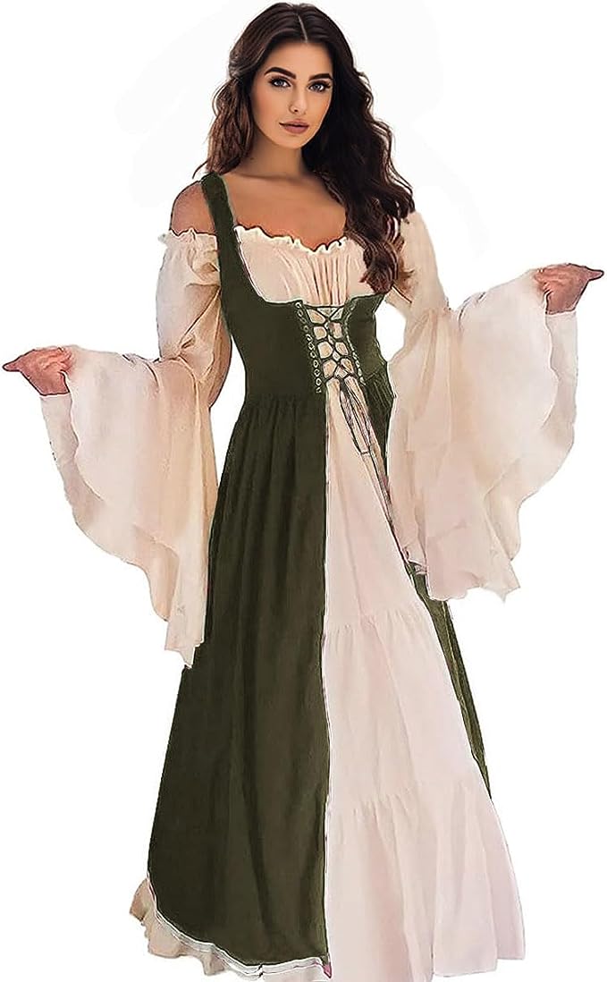 Vianinfalo Renaissance Dress Women Irish Medieval Pirate Costume Cosplay Fairy Dresses