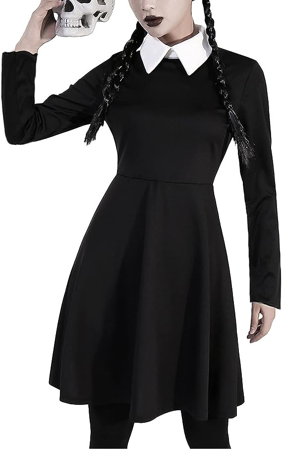 Oumbivil Morticia Wednesday Addams Dress Costumes Cosplay for Women Halloween