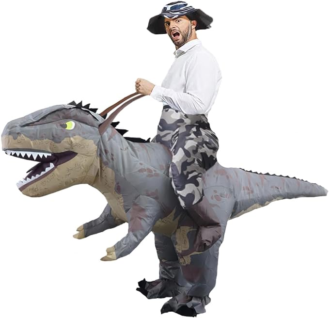 MXoSUM Inflatable Dinosaur Costumes for Adult T-REX Ride on Halloween Costume Funny Dino Blow up