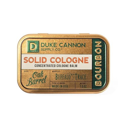 Duke Cannon Supply Co. Solid Cologne for Men Bourbon (Woodsy, Charred Oak Barrel Scent) - Concentrated Balm, Travel-Friendly Convenient Tin, Made with Natural & Organic Ingredients, 1.5 oz (1 unit)