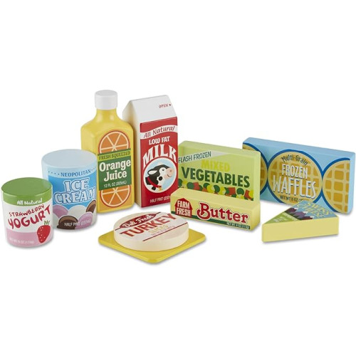 Melissa & Doug Fridge Food Wooden Play Food Set (9 pcs) - Pretend Play Kitchen Accessories, Play Food Sets For Kids Kitchen, Wooden Play Grocery Sets For Kids Ages 3+