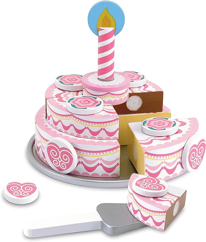 Melissa & Doug Triple-Layer Party Cake Wooden Play Food Set - Birthday Pretend For Toddlers, Kids Ages 3+