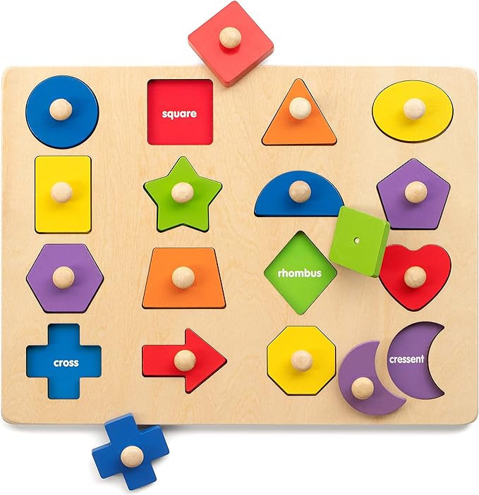 Coogam Montessori Toy Wooden Shape Peg Puzzle, Fine Motor Color Matching Sorting Board, Early Learning Educational Activity Gift for Preschool Toddler Baby 3 4 5 Year Old