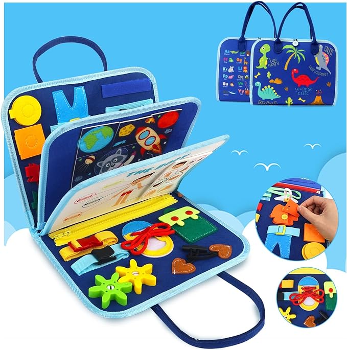 Busy Board Toddlers Sensory Activity - Montessori Toys 1 Year Old Boy Airplane Travel Essentials Kids Ages 1-3 Road Trip Games Quiet Book 2-4 Yr Birthday Gifts Learning Toy 18 Months Baby Educational